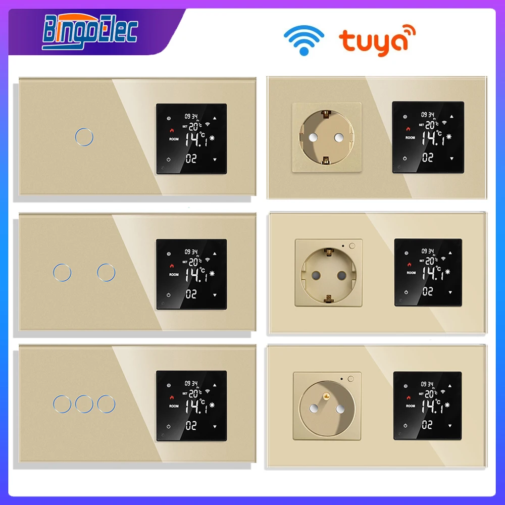 Bingoelec Tuya WiFi Smart Thermostat เครื่องทําความร้อนใต้พื้นไฟฟ้าน้ํา/หม้อต้มแก๊สอุณหภูมิรีโมทคอนโทรลสวิตช์ซ็อกเก็ตทอง 1