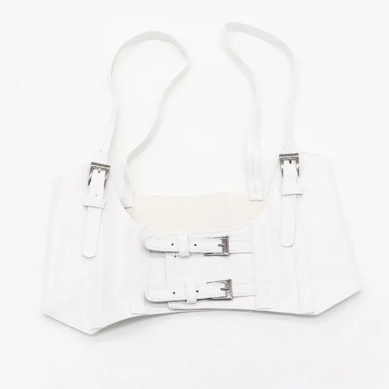 39BD Damen Kunstleder Unterbrustkorsett Crop Top Verstellbare Doppelschnalle Cincher – Detail 10