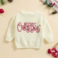 Baby Boy Girl Christmas Sweater Letter Embroidery Crew Neck Long Sleeve Pullover Knit Tops for Fall Winter Soft Skin-friendly 3