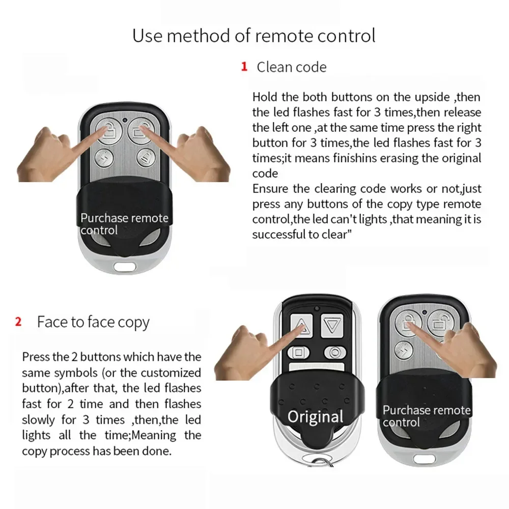 Universal 4 Buttons Garage Door Opener Remote Control 433MHZ Clone Fixed Learning Rolling Code Duplicator Garage