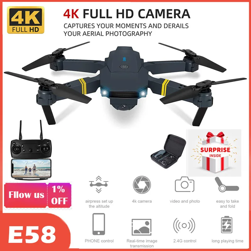 Nuovo E58 Rc Drone Wifi Fpv Altitude Hold Quadcopter Pieghevole Con Batteria 1080P 4K Hd Camera Rc Drone Elicottero Drone Giocattoli Regalo