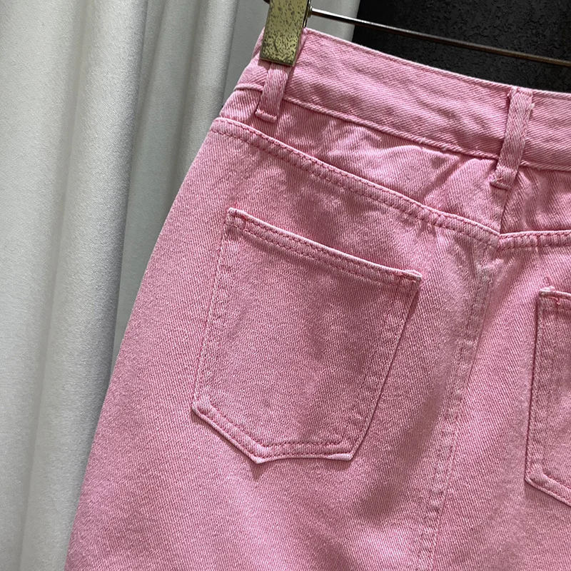 Personality Diamond Splice A-line Denim Skirt for Women's Streetwear High Waist Solid Color Slim Wrap Hip Skirts Female Summer