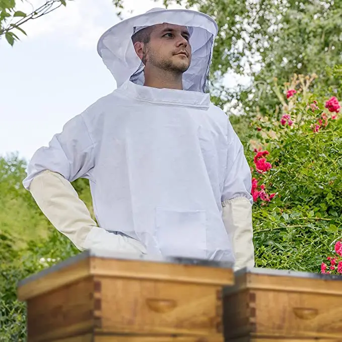 

Protective Beekeeping Jacket Veil Smock Equipment Bee Keeping Hat Sleeve Suit Men Women Reusable Hooded Coverall