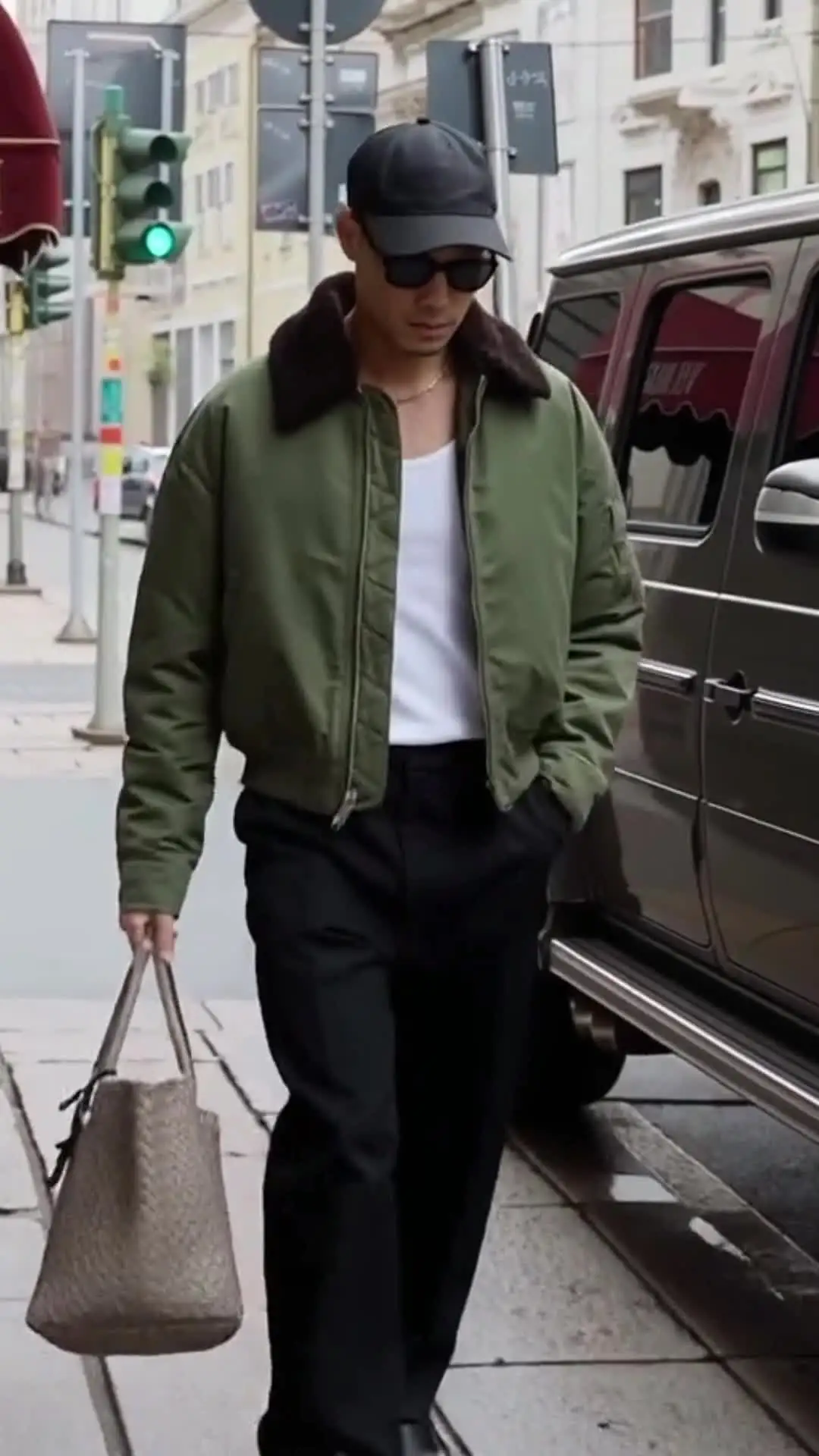 Maden Vintage B15 Bomber Jacket for Men's Faux Rabbit Fur Lapel