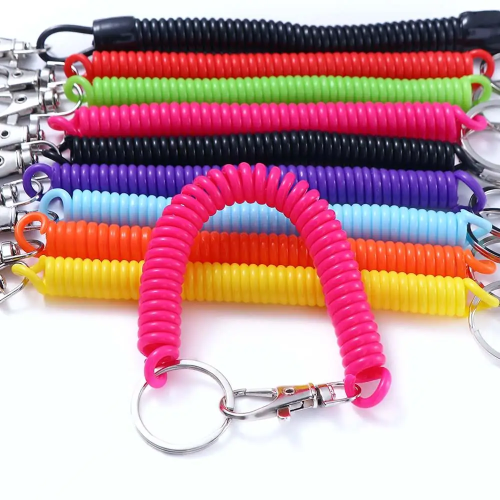 18cmSpiralStretchKeychainElasticSpringRopeKeyRingMetal