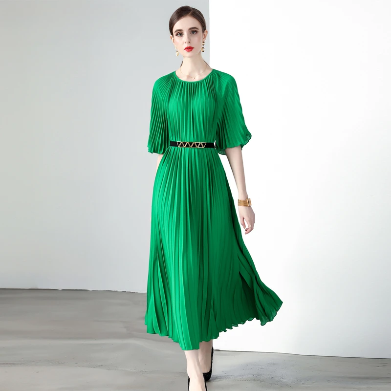 chinese dress ladies Blue Pleated Waist Double Breasted Flared Loose Cotton Dress,Safari Dr   puresunlady