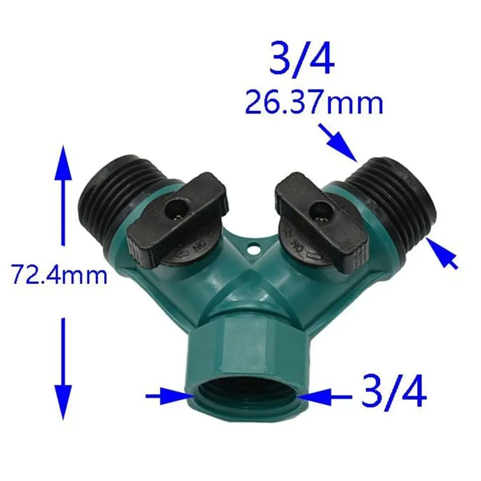 2 Way Garden Hose Splitter Connector with Faucet Watering Shut Off for Landscaping Flower Planting Irrigation