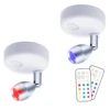 2Pcs LED Accent Light Remote Control Puck Light with Rotatable Light Head Dimmable RGB Rotatable Accent Lights Battery Operated 5