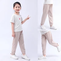 Summer Children Pants 100% Cotton Thin Breathable Prevent Mosquito Pants Kids Solid Color Trousers Boys Girls Long Loose Bottoms 3