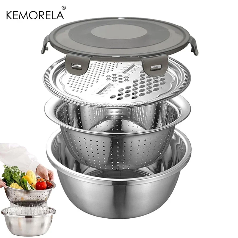 Kitchen Grater 4Pcs/Set Multifunctional Kitchen Graters Cheese with Stainless Steel Drain Basin for Vegetables Fruits Salad