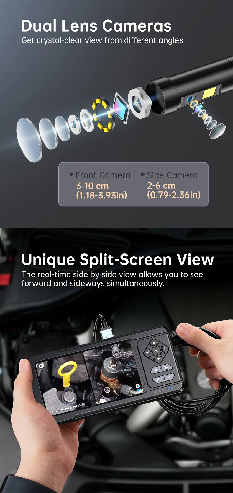 5inch Borescope Dual Lens 16.5ft Industrial Endoscope Camera with Lights1080P HD