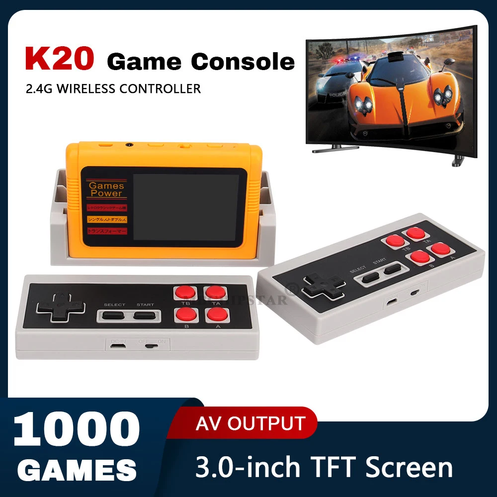 

K20 Classic 1000 IN 1 Video Game Console 8 Bit Portable Handheld Consoles with Dual Controller 3.0inch TFT Screen For Boys Gifts