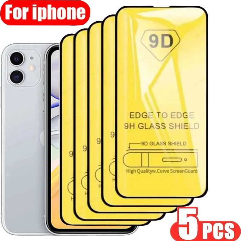 

Закаленное стекло 9D для IPhone, защитная пленка для экрана IPhone 15 14 12 13 11 Pro Max 13 Mini 7 8 15 14 Plus X XR XS MAX SE, 5 шт.