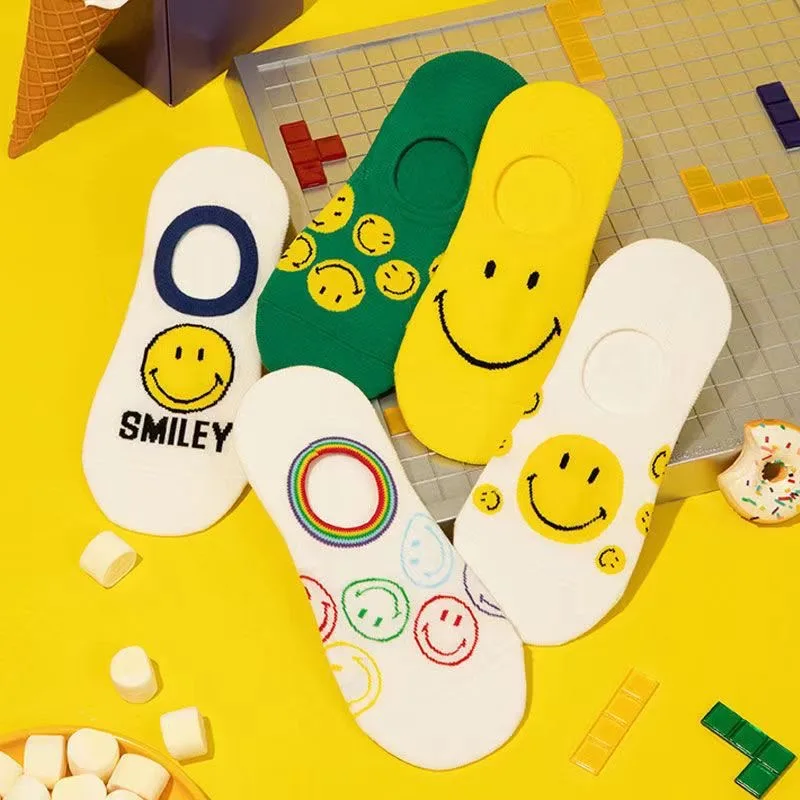 

Носки женские с мультяшным принтом, модные Нескользящие цветные короткие носки желтого цвета в корейском и японском стиле, летние