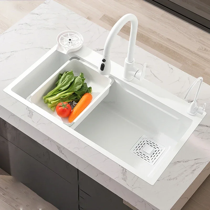 Stainless Steel White Kitchen Sinks Home Raindance Waterfall Nano Large Single-slot Dishwashing Basin Luxury Kitchen Accessories 4