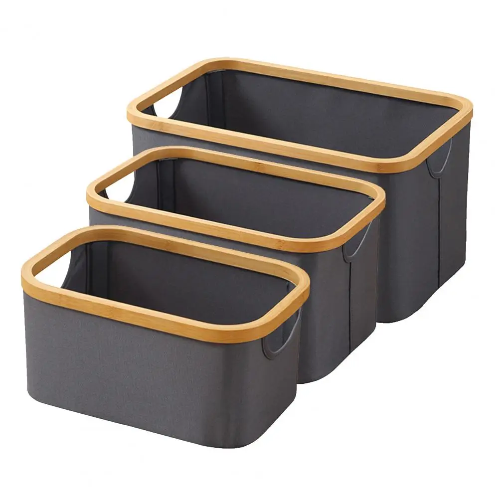 Morden Bamboo Frame Storage Basket Fabric Storage Cube Foldable Storage Basket With Capacity Stable Structure Organizing Toys 2