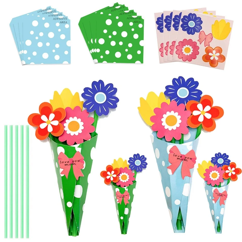 Flower Pattern 3D Foldable Bouquet Greeting Card Blessing Words Wedding Invitation DIY Card Birthday Gift Greeting
