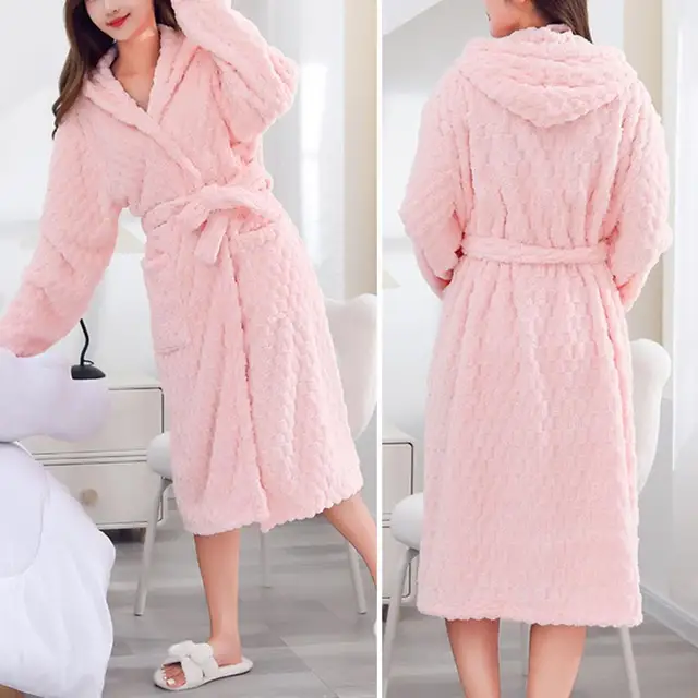 Robe de nuit à lacets absorbant l'eau pour femme, cardigan à capuche, longueur mi-aclf, chemise de nuit pour couple, peignoir pour lieu d'optique, sourire, hiver