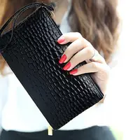 Mode femmes sac à main Faux cuir portefeuille sac à main fermeture à glissière Portable couleur unie téléphone poignée sac Long portefeuille 2