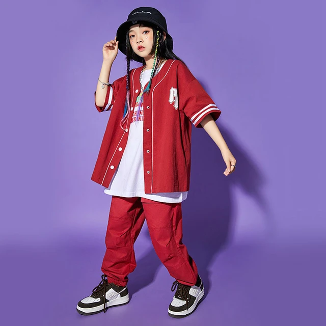 Kid Hip Hop Clothing Cardigan T Shirt Baseball Jersey Top Streetwear  Tactical Cargo Pants For Girl Boy Dance Costume Clothes - Street Dance -  AliExpress