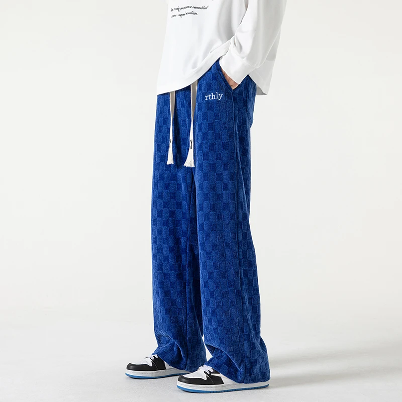 Men Plaid Pants Losse Hip Hop Sweatpants Korean Style Harem Pants