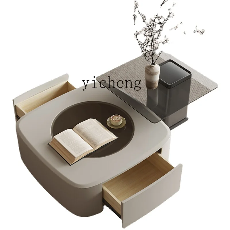 

Zf Square Coffee Table Combination Modern Simple Small Apartment Living Room Designer Model Creative Trending Glass Tea Table