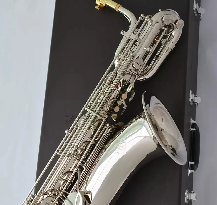 Silver Nickel Baritone Saxophone Eb Sax Free Metal Mouth Engraving Bell