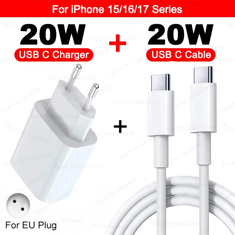 ตัวเลือกสินค้า เครื่องชาร์จ USB-C 20W ชาร์จเร็ว PD สำหรับ iPhone 13/14/15 Pro Max