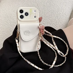 Versatile Crossbody Silicone Phone Case with Leather Wallet and Card Holder Slot - iPhone 15 Plus (White)