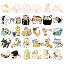 Cartoon Cute Cat Brooch Cat Eat Fish Sushi Noodles Cat Animal Enamel Alloy Clothing Accessories Backpack Brooch Badge Lapel Pin