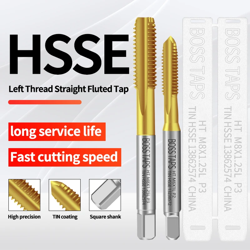 HSSE-M35 JIS Standard TIN Coating Left Hand Straight Fluted Hand Tap M2 M3 M4 M5 M6 - M12 Machine Sc
