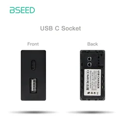 BSEED Multifunctional Wall Plate with USB Charging and TV/Satellite Interface - 20W Type - C Black