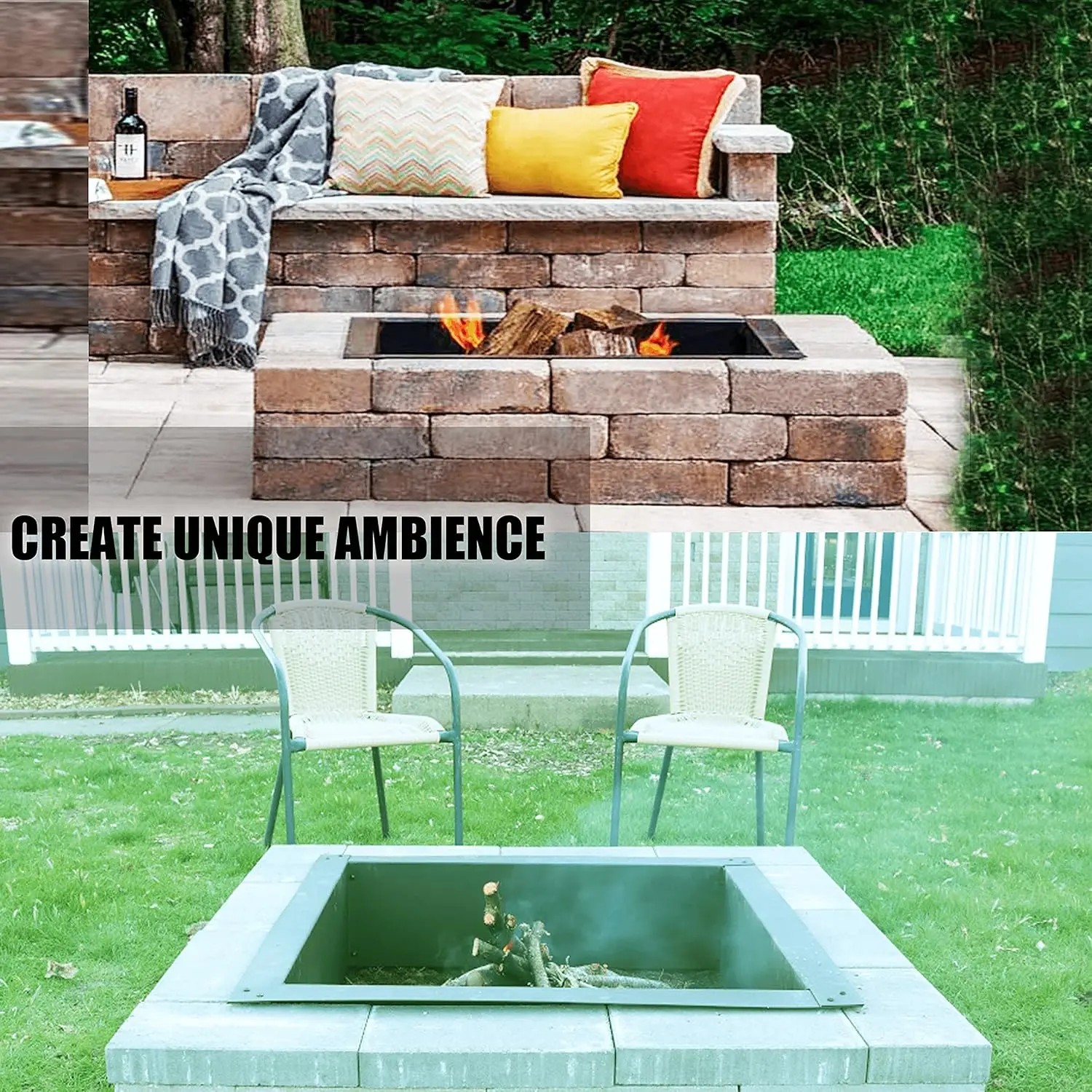 Smokeless fire pit ring inserted square type 29 "outer diameter and 25" inner diameter 2MM smokeless bonfire liner with vent