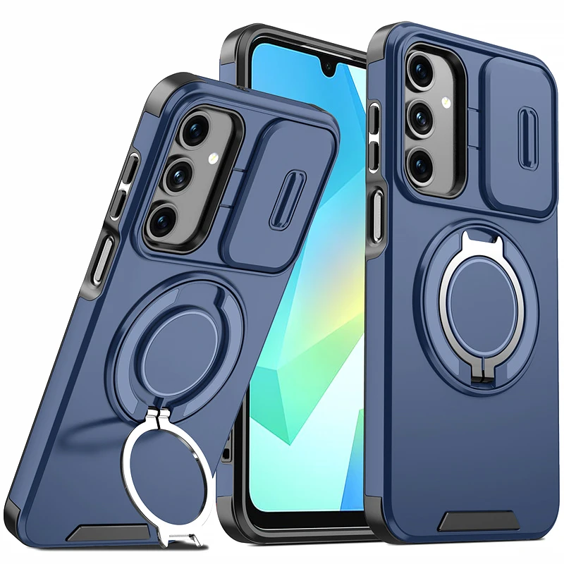 Shockproof Armor Back Cover with Ring Stand and Camera Protection