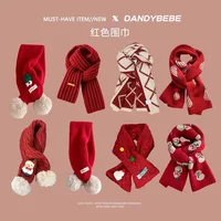 Red Children's Scarf for Boys and Girls, Thickened Warm Knitted Wool Baby Wrap for Winter and New Year Celebrations
