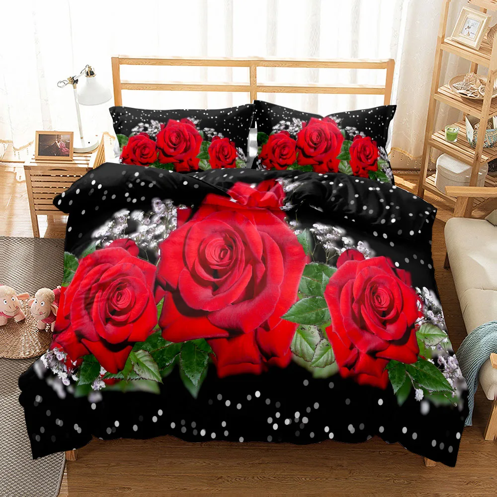 Purple Big Flower 3D Duvet Cover Set EU Single Double King US Twin Full Queen Size  Bedclothes 