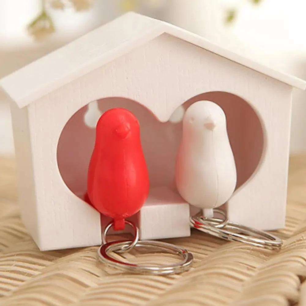 Bird Couple Key Holder Whistle House Keychain Hanger Wall Mount Key Ring Holder Key Storage Rack Shared Keychains Home Decor 4