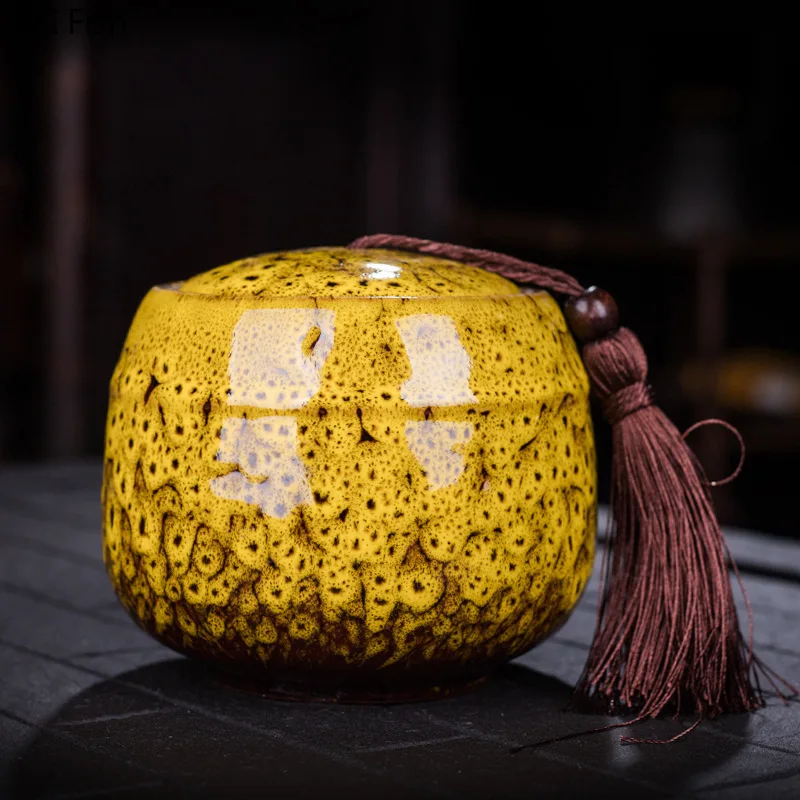 Tea Tin Box Tea Canister Painted Tea Canister Tassel Sealed Ceramic Storage Jar with Lids Porcelain Coffee Container Desk Decoration Tea Cans Candy Pots