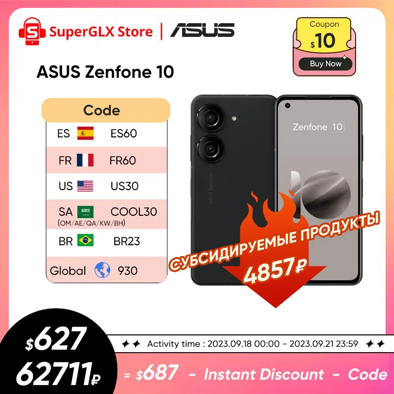  Global Version ASUS Zenfone 10 5G Snapdragon 8 Gen 2 5.9" 144Hz AMOLED Screen 30W Fast Charging 50MP Dual Cameras  Zenfone 10z 