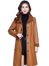 

Faux Leather Jacket Women 2022 Spring New Fashion Long Slim PU Trench Temperament Elegant Lapel Leather Coat Female Clothing 4XL