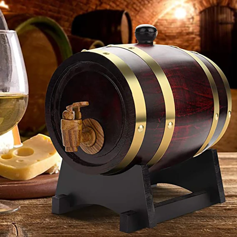 3L Oak Whiskey Barrel With Tap & Stand – For Aging Spirits, Wine Dispenser, Rustic Bar Decor