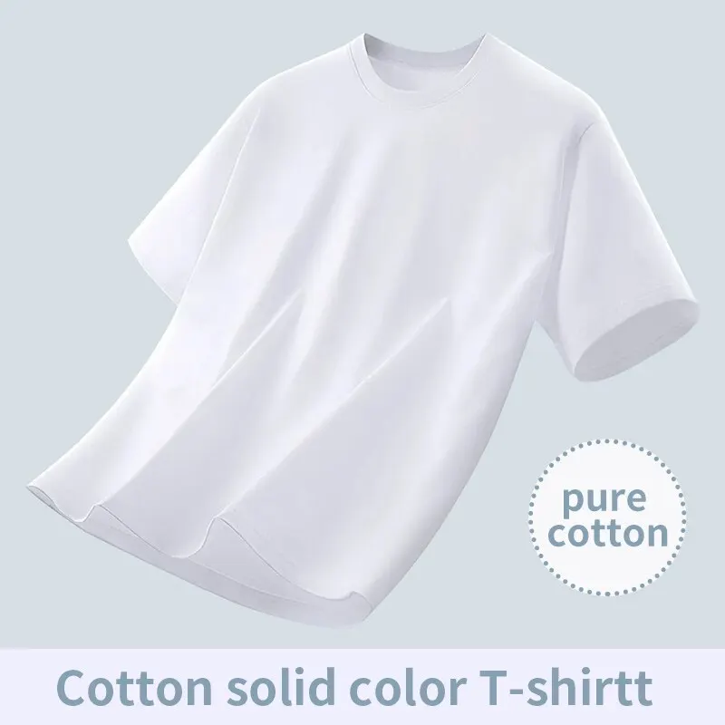 3pcs Summer Men's Short-sleeved T-shirt Clothes Pure Cotton Summer White T-shirt Short-sleeved Base Shirt Spring and Top