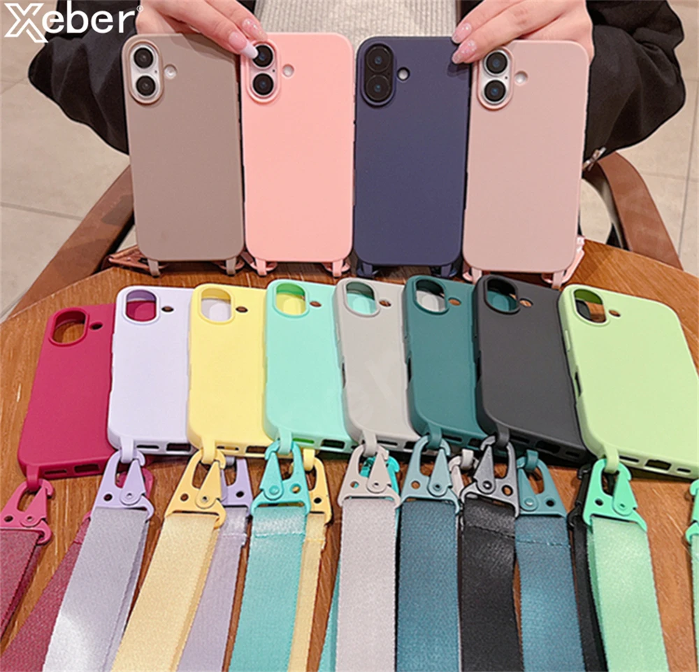 Crossbody Necklace Lanyard Cord Soft Silicone Phone Case For iPhone 16 15 13 11 12 14 Pro Max XS XR X 7 8 Plus Shockproof Cover_voghion.com