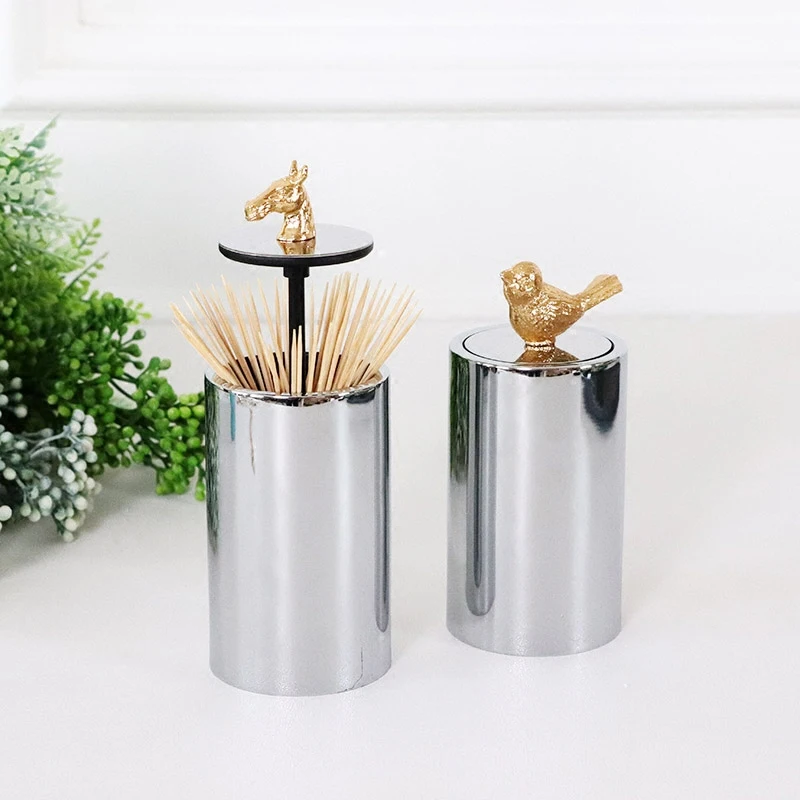 

Simple Fashion Bird Horse Head Cover Silver Toothpick Holder Press Type Toothpick Box Household Creative Dining Table Ornaments