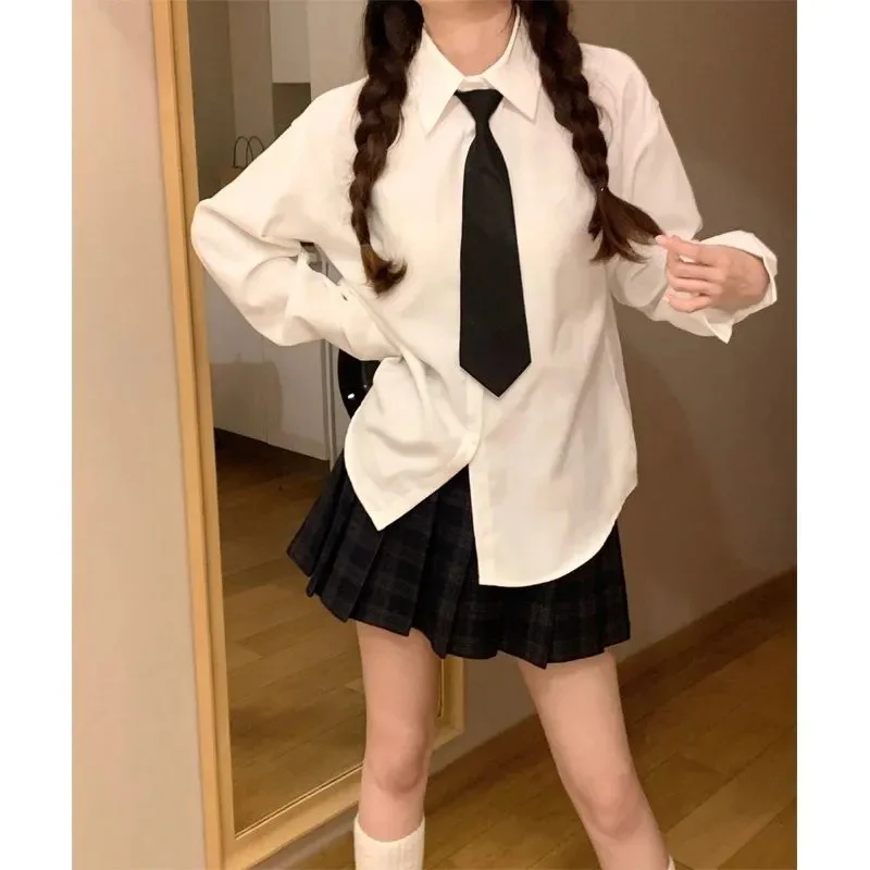 새로운 패션 아동용 긴팔 정장 흰색 셔츠 (넥타이 포함) 십대 소년용 우아한 블라우스, 웨딩 파티, 어린이 학교복