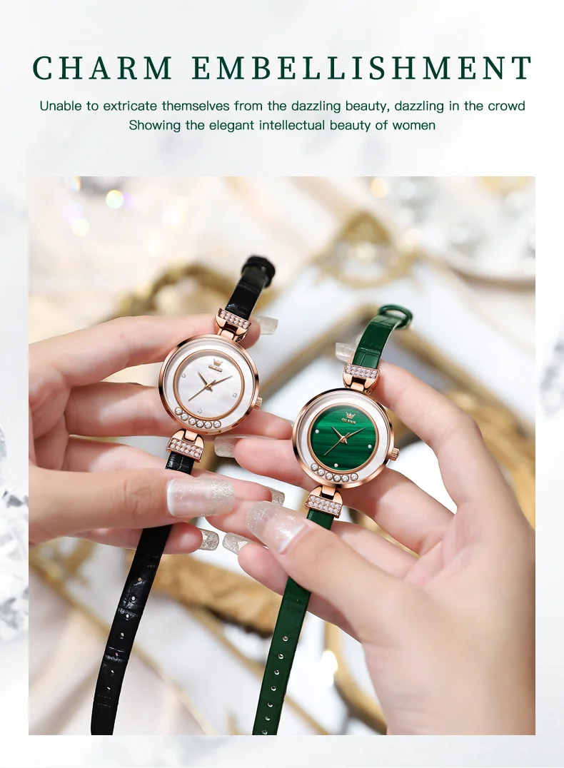 OLEVS 5540 Women's Watches Casual Fashion Original Quartz Wristwatch Elegant Green Simple Dress Watch for Woman Waterproof Leath