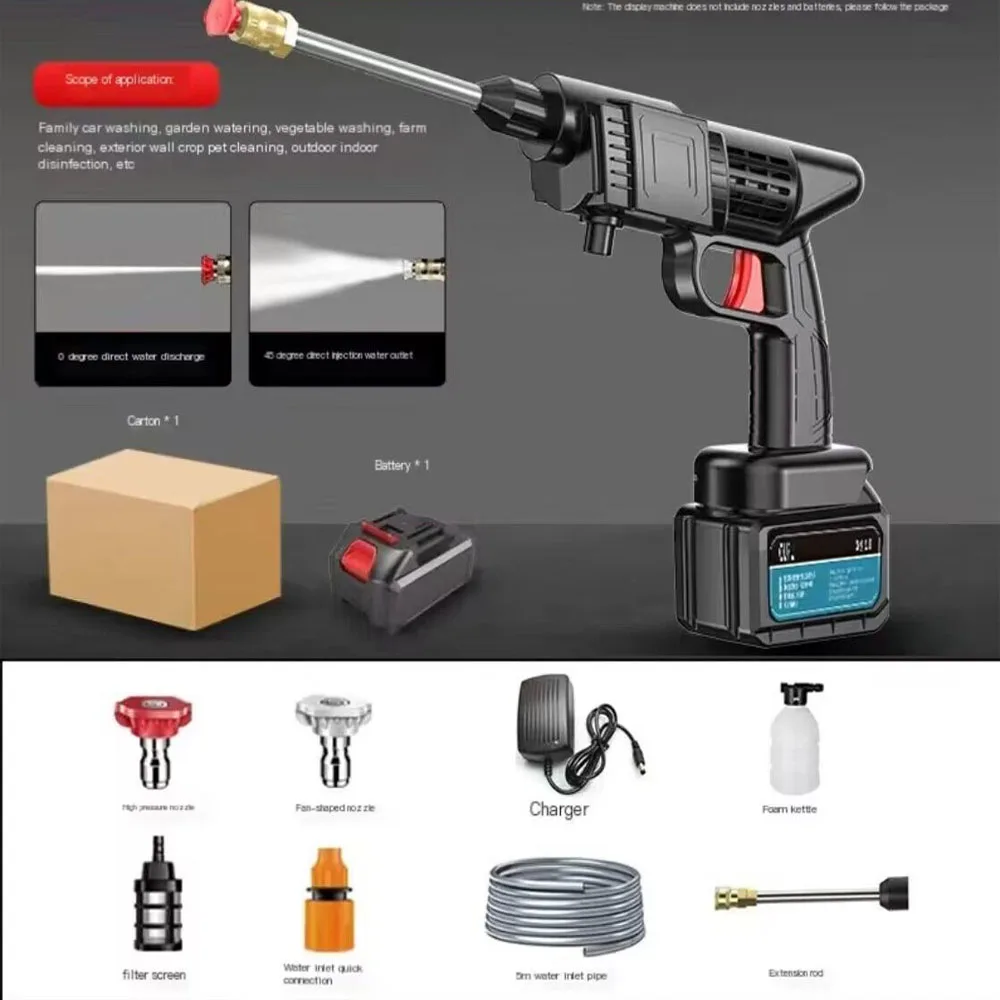 

New Wireless High Pressure Car Wash Washer Gun 60Bar Foam Generator Electric Water Gun Spray Cleaning Auto Device