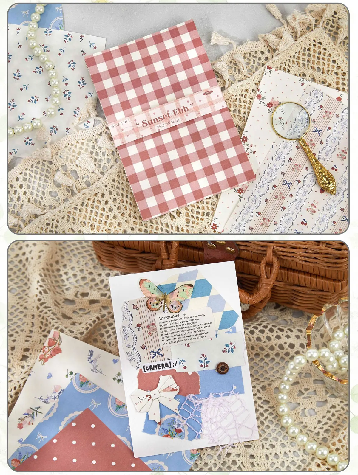 30 Blatt Ästhetisches Spitzen-Dekorationsmaterial Leichtes Papier DIY Scrapbooking Kunst Collage Fotoalbum Vintage Schreibwarenpapier – Detail 19