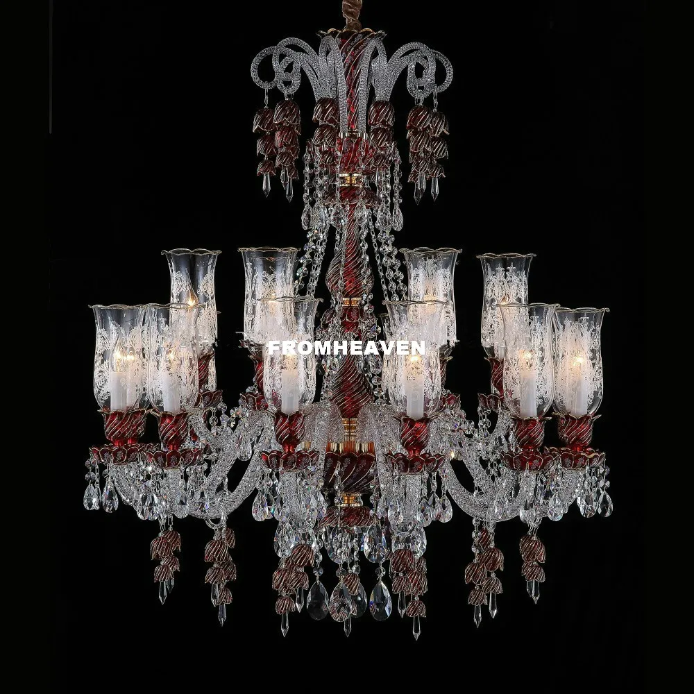 

Newly Decora Crystal Chandelier Living Room lustres de cristal Red Clear Pendants and Chandeliers Home Lighting Indoor Lights