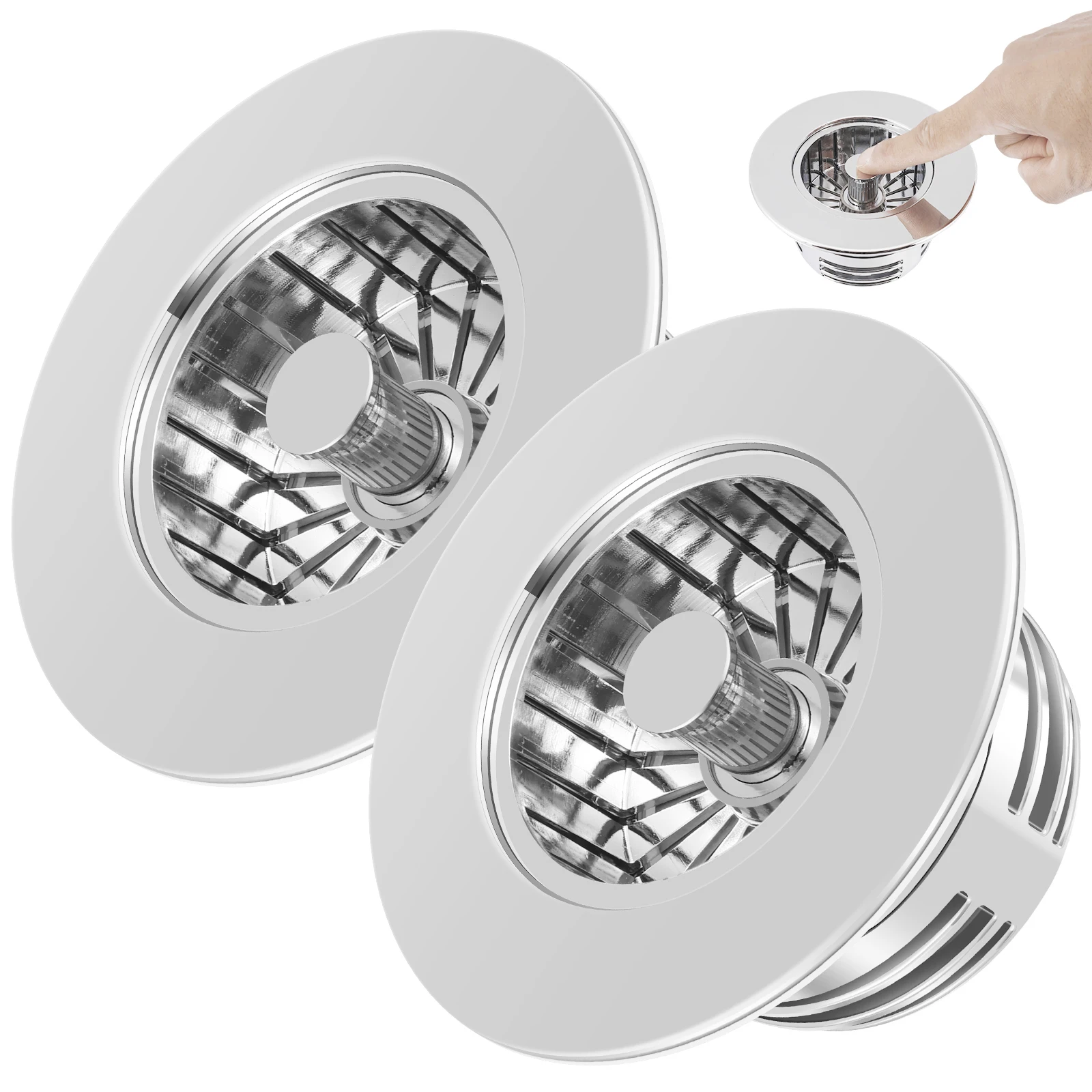 

2Pcs Kitchen Sink Drain Strainer 3 in 1 Pop Up Sink Strainer Stainless Steel Sink Drain Basket Anti-Clogging Sink Strainers